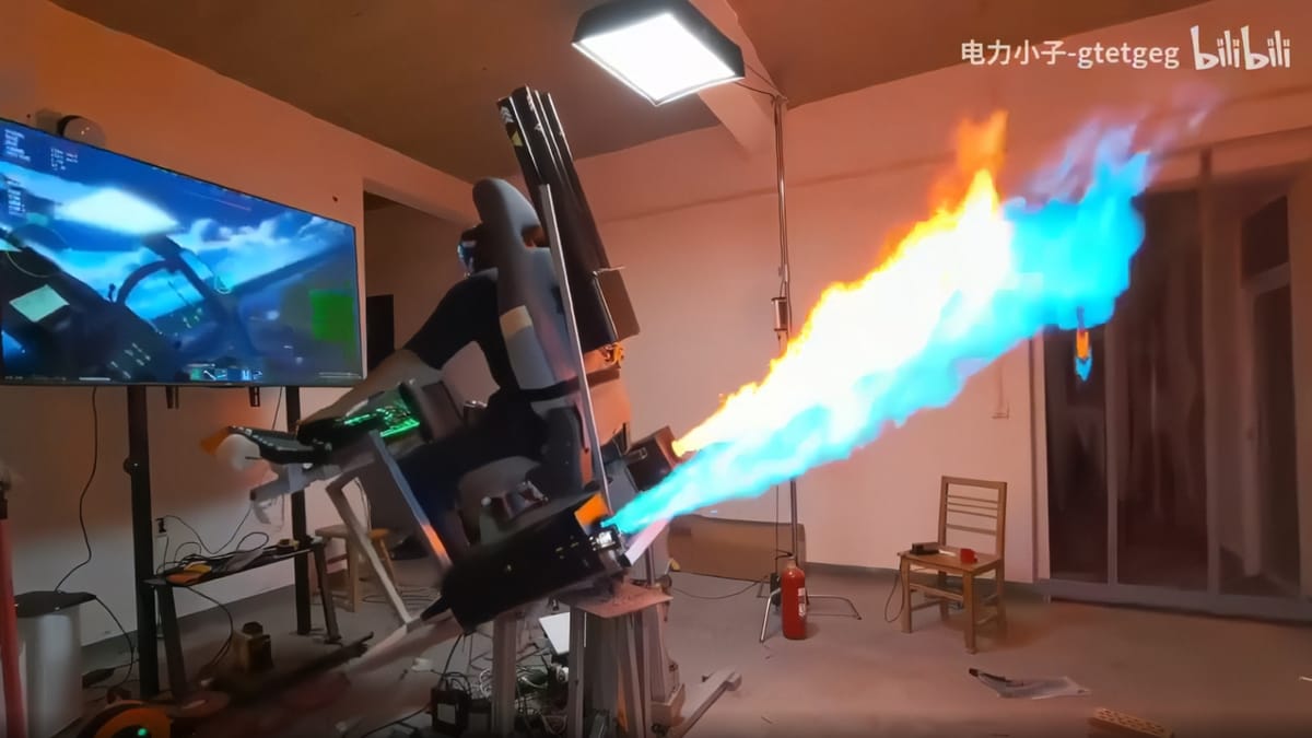 Legendary Combat Sim Enthusiast Builds Frankly Dangerous Fighter Jet Rig - Features Three-Axis Motion Seat, Afterburners, and More